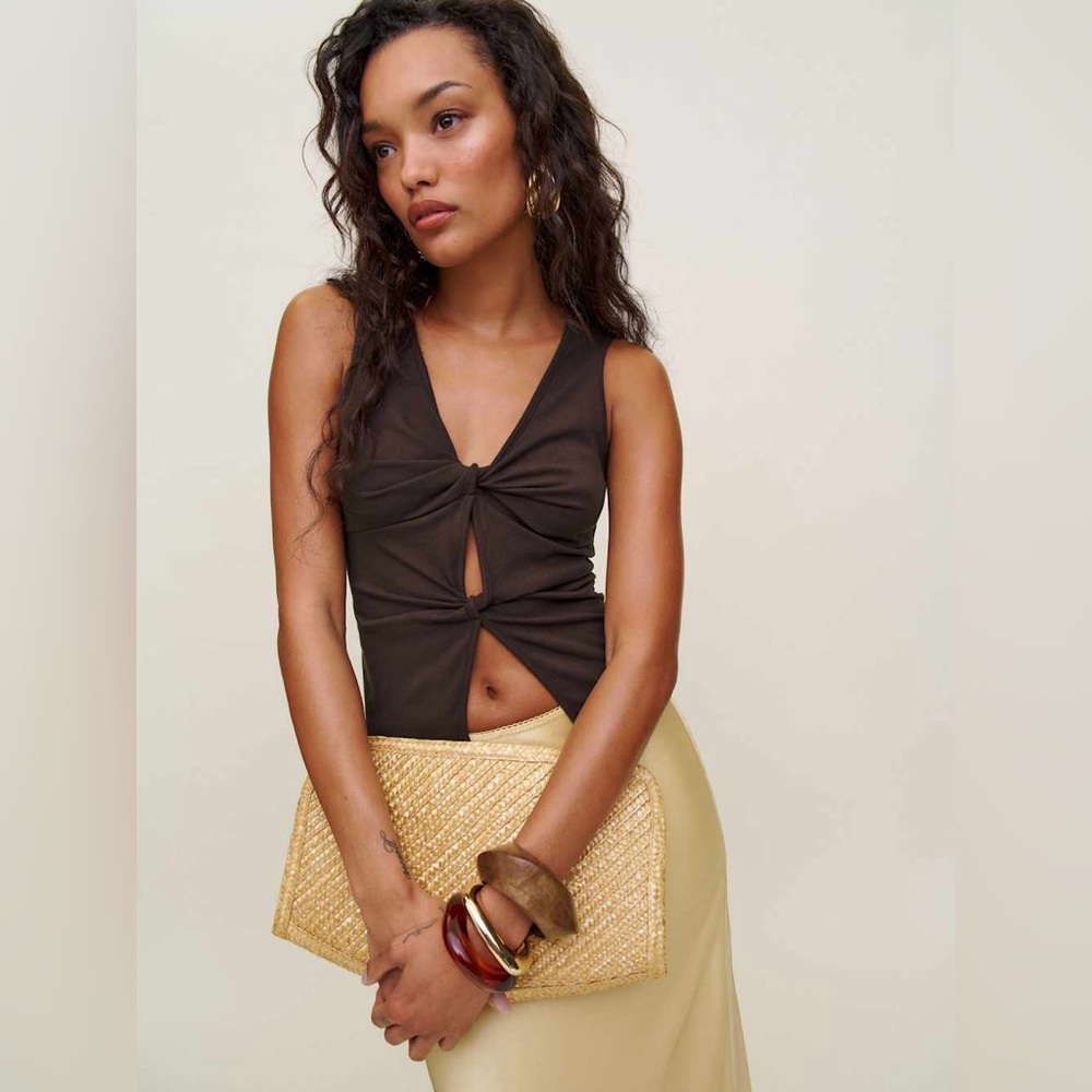 reformation tefi cotton top in mole - size s